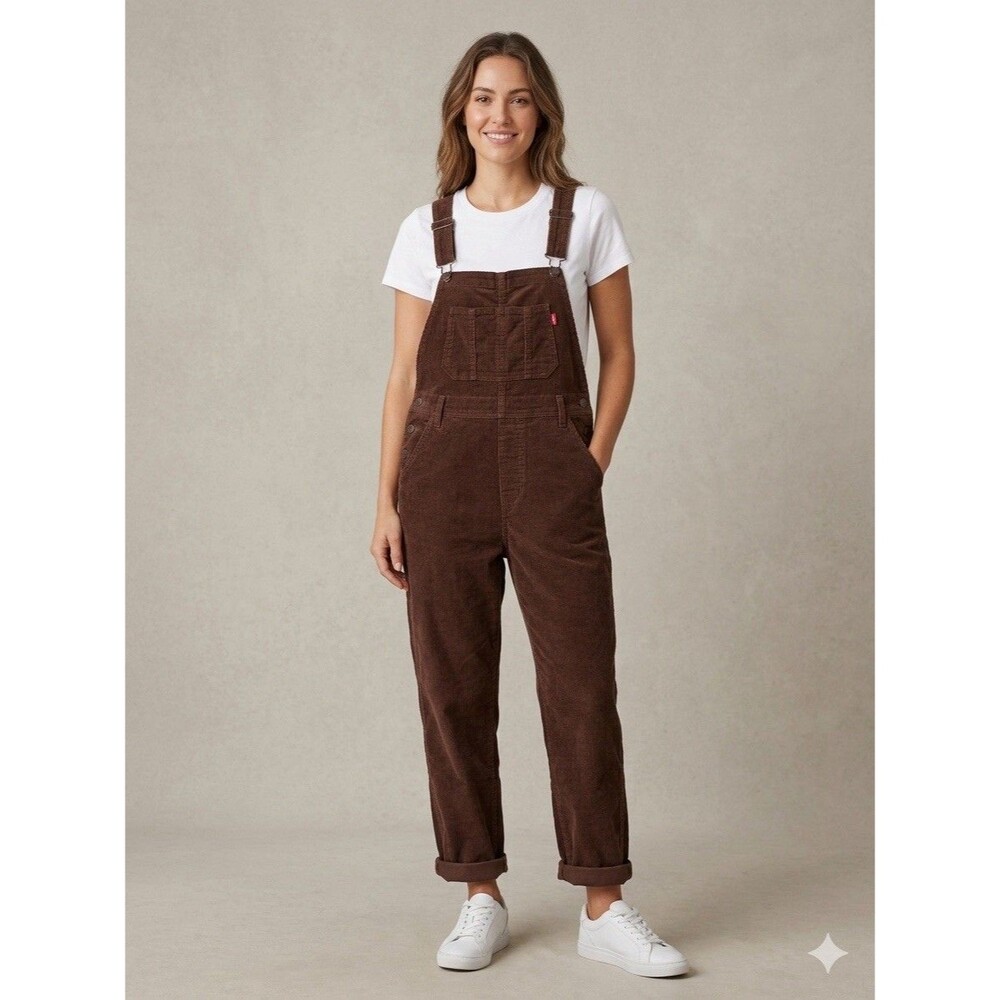 Jordache Corduroy Overalls Junior Womens L Brown Carpenter 90s Y2K Vintage